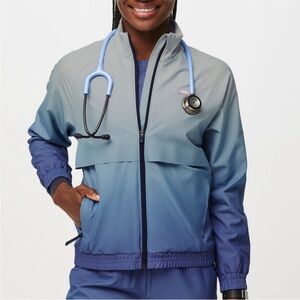 Figs Blue Ombré Zip Up Scrub Jacket M